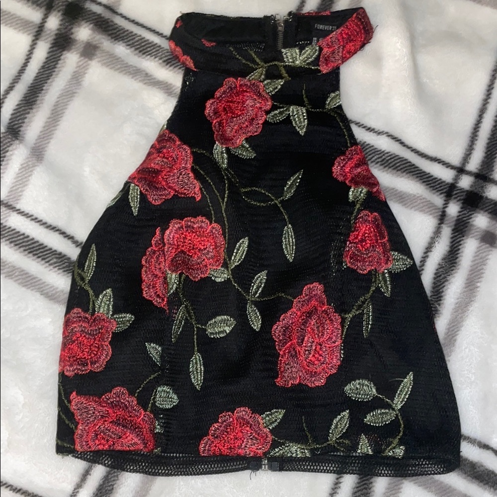 Floral Halter Top with Red Roses